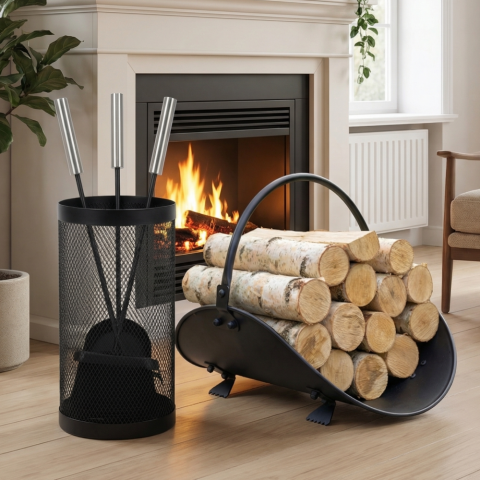 Набор аксессуаров для камина с дровницей (F-11/D-02)