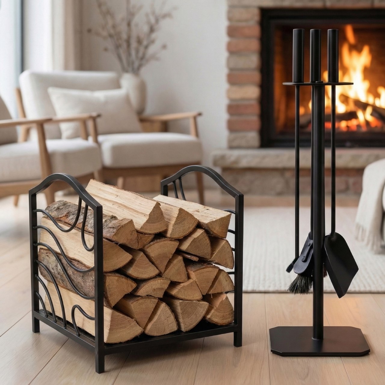 Набор аксессуаров для камина с дровницей (K-01/D-01)