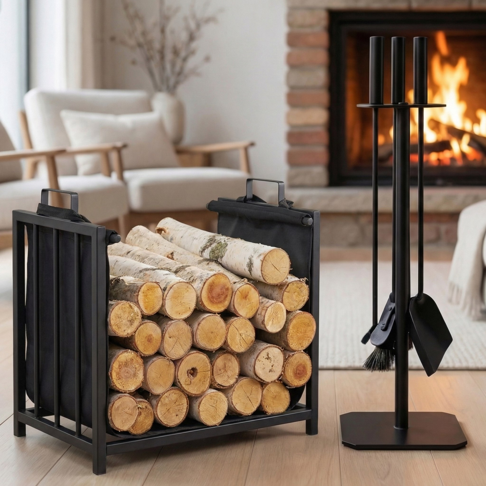 Набор аксессуаров для камина с дровницей (K-01/D-22)