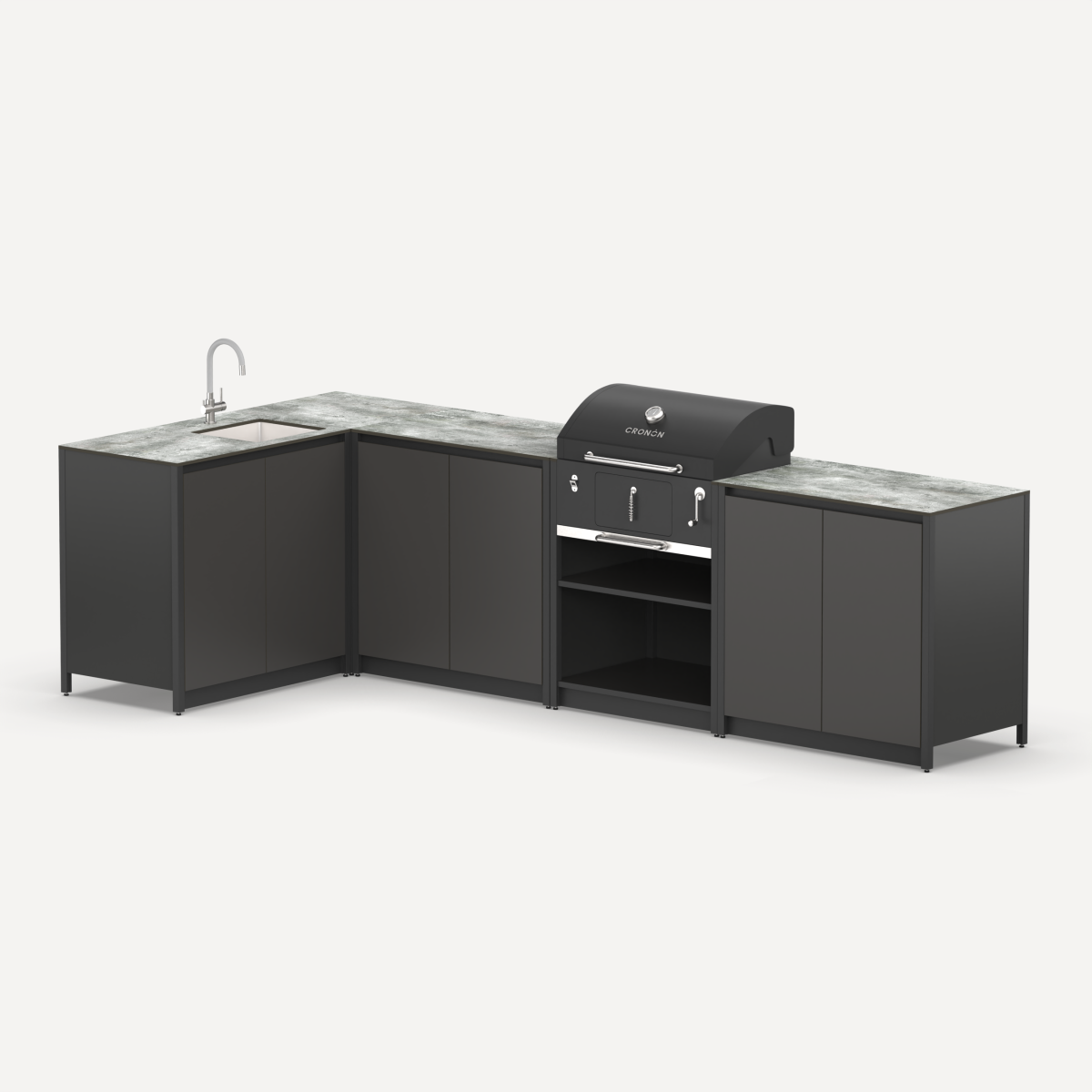 Угловой мангальный комплекс Lounge M-115SB, 3.2x1.5 м, черный/серый каспий