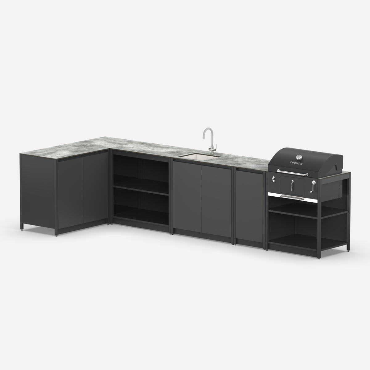 Угловой мангальный комплекс Lounge M-120SB, 3.6x1.5 м, черный/серый каспий