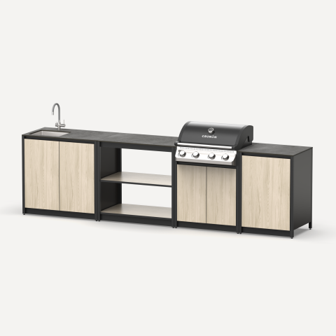 Летняя кухня с газовым грилем Lounge M-114SG, 3.2 м, дуб сонома/черный мрамор
