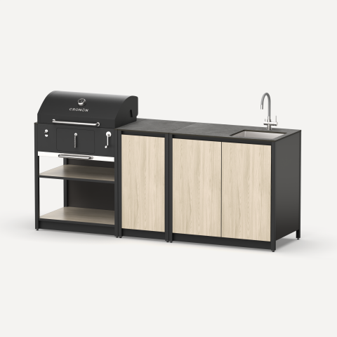 Мангальный комплекс Lounge M-102SB, 2.1 м, дуб сонома/черный мрамор