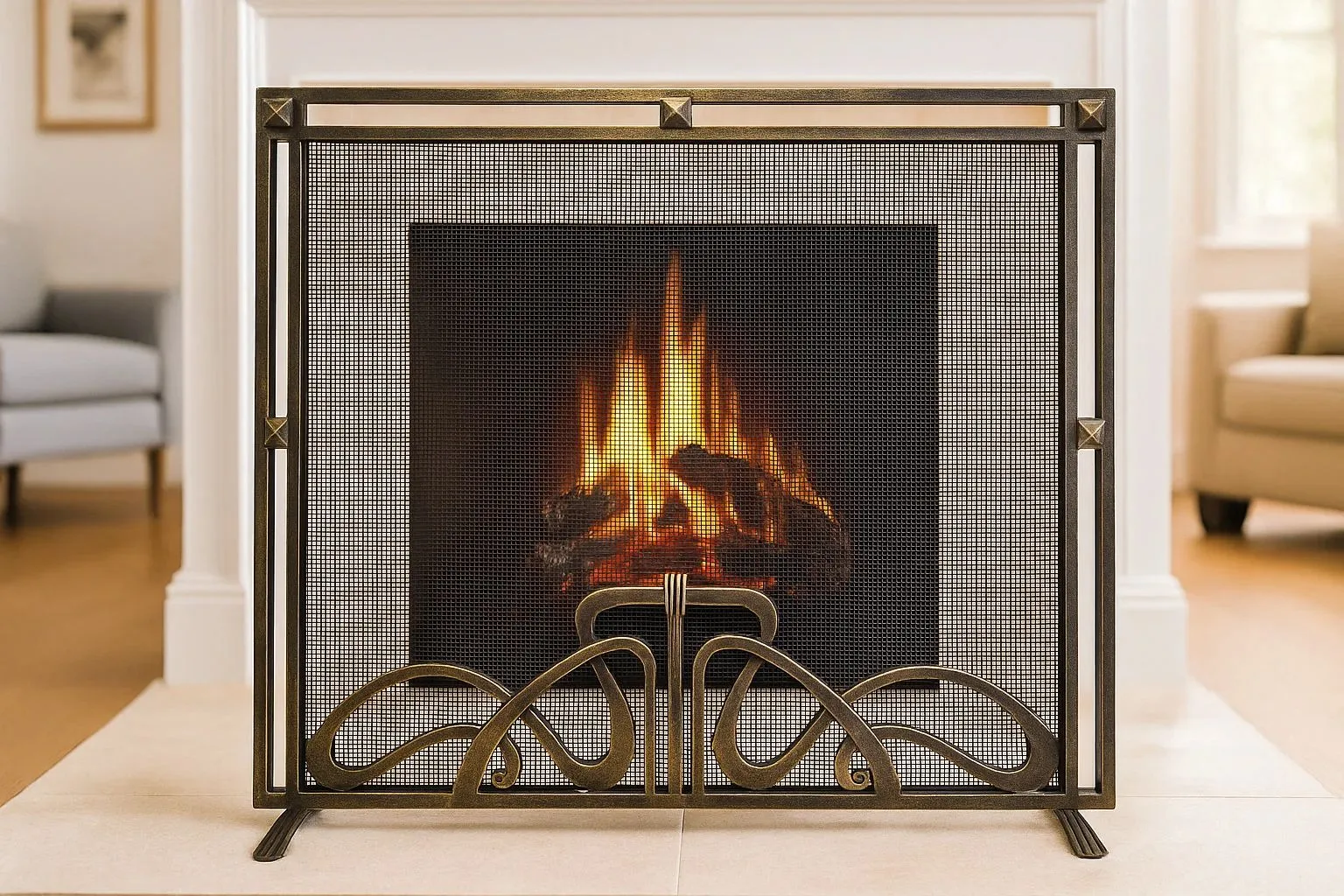 Экран кованый декоративный для камина защитный от искр КЭ5060