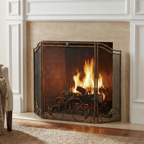 Экран для камина кованый защитный от искр трехстворчатый КЭ7050