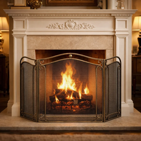 Экран трехстворчатый кованый для камина от искр КЭ6050