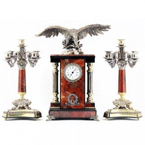 Каминные часы с канделябрами "Орел" яшма 003193