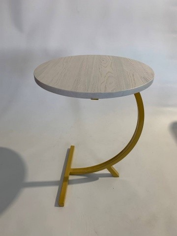 Круглый журнальный/кофейный столик лофт приставной СТ14. Металл+ массив дуба