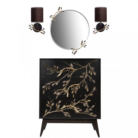 Настенная прихожая коричневая в стиле современной классики: комод, зеркало, 2 бра Oliva Branch Каштан