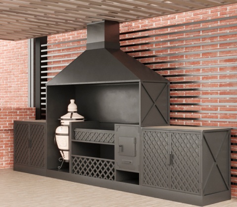 Модульная летняя кухня с мангальной зоной лофт для дачи и дома(для веранды, навеса)