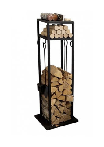 Дровница стеллаж для для камина с каминным набором из металла для дров и щепок SafaMaster "Лофт" D780BK 